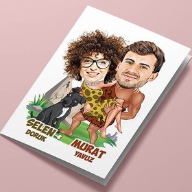 Resim Sevimli Kabile Çiftleri Karikatürlü Tebrik Kartı 
