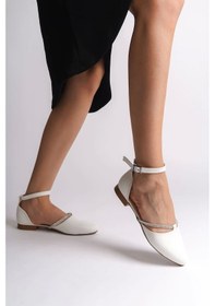 Resim Monıca Tokalı Ortopedik Rahat Taban Taş Detaylı Kadın Babet Ayakkabı Kt - Beyaz Beyaz 