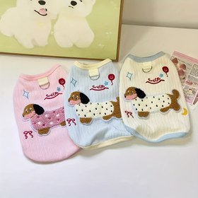 Resim Yazlık İnce Köpek Kıyafetleri, Nefes Alabilir ve Rahat, Arkada Sevimli Yavru Köpek Nakışlı, Küçük ile Orta Boy Köpeklere Uygun 