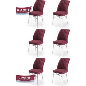 Resim Canisa Flex Serisi, Üst Kalite Mutfak Sandalyesi, 6 Adet Bordo Sandalye, Gürgen Beyaz Ahşap Ayak Sandalye Bordo Ayakları Beyaz 
