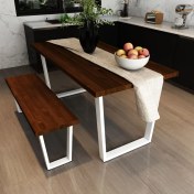 Resim Woodesk Mayıs Masif Ceviz Renk 180X80 Banklı Yemek Masası CPT7528-180 