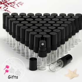 Resim 32 adet/56 adet/paket Şeffaf Cam Parfüm Şişesi 2ml 3ml 5ml 10ml Sprey Şişe Pratik Güzellik Makyaj Yenileme Cam Sprey Şişesi Süper İnce Sis Sprey Şişesi Doldurulabilir Cam Parfüm Şişesi Siyah Uç Plastik Püskürtücü Mini Moda Seyahat 