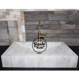 Resim SİPAHİMARBLE Gümüş Traverten Modern Kare Lavabo 