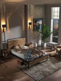 Resim Unimet Ariane Ahşaplı Çift Kişilik Metal Karyola Siyah (AHŞAP LATALI) 