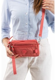 Resim Nemo Bags Yavruağzı Unisex Cüzdan, 4 Gözlü, Telefonluk, Crinkle Kumaş, Çapraz Askılı Omuz Çantası, 20x12cm Yavruağzı 