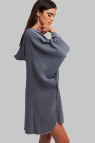 Resim Muslin Unisex Kısa Panço Gri - Gri / Standart 