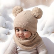 Resim 1 adet 0-8 Yaş Bebek & Çocuk Balaclava Kışlık Maske Bere - Tam Yüz & Boyun Koruma, Yumuşak Sıcak Örgü Benzeri Doku (Beyaz) Erkek & Kız Çocukları için Ayarlanabilir Elastik, Kayak, Snowboard, Dış Mekan Soğuk Hava - Uygun Beresi 