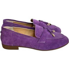 Resim Tufan Shoes Mor Hakiki Süet Deri Loafer Mor 