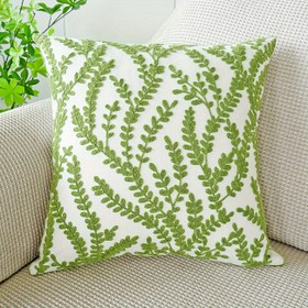 Resim Canlı Yeşil Yaprak Nakışlı Yastık Kılıfı - Yumuşak, Fermuarlı, Makinede Yıkanabilir ve Dayanıklı Polyester Koltuk & Yatak Odası Dekoru için Yastık Kılıfı, Kolay Bakım ve Şık Vurgu 