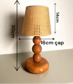 Resim Krem Hazeran Görünümlü Bohem Ahşap Ayaklı Abajur Çok Renkli 