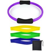 Resim Pilates Egzersiz Çemberi, Çantalı 3 Lü Hafif Orta Sert Dirençte Aerobik Squat Bandı Lastiği Seti 