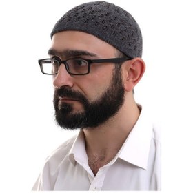 Resim Füme Kahve Hasır Desen Kışlık Kadife Namaz Takkesi Kahverengi 
