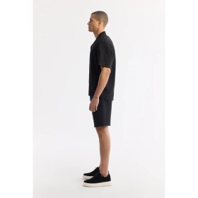 Resim AVVA Erkek Siyah Apaj Yaka %100 Keten Kısa Kol Oversize Fit Gömlek A51Y2209 