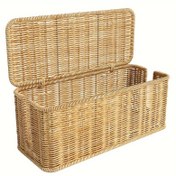 Resim Doğal Dokuma Rattan Saklama Sepeti Kapaklı – Mutfak, Banyo ve Ev Dekoru için El Yapımı Dikdörtgen Organizatör, Dayanıklı Taklit Rattan Tepsisi Saklama ve Sergileme için, Dekoratif Saklama Tepsisi | Rustik Çekicilik | Doğal Malzeme 