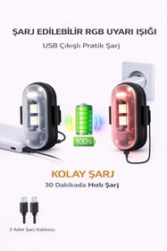 Resim babikamium Kumandalı Şarjlı Çift RGB Led Flaşör 2’li Set Araç İçi Ambiyans Pedal Altı Uyarı Lambası 