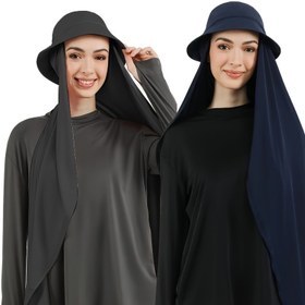 Resim Balıkçı Şapkası ile 1 adet Zarif Polyester Hijab - %100 Polyester Düz Renk Şifon Eşarp, Nefes Alabilir ve Güneşe Karşı Korur, Makine Yıkanabilir, Plaj, Bisiklet, Golf için İdeal - 1 adet Set 