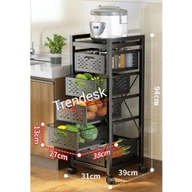 Resim Trendesk 3 Katlı Metal Siyah Çok Amaçlı Patates Soğan Sebze Meyve Sepeti Sebzelik Tekerlekli 