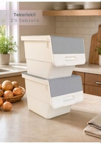 Resim 2 Li Gri Tekerlekli Sebzelik Patates Soğan Sepeti Modern Organizer Patateslik Basic Soğanlık 24 L Gri-beyaz 