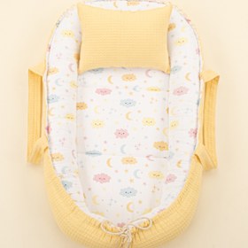Resim Babynest ve Yastık - Çift Taraflı - Sarı Petek - Sarı Bulut 