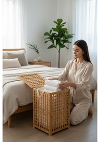 Resim Bambu Çamaşırlık - Kirli Çamaşır Sepeti 45x45x62 Cm. Açık Kahverengi 