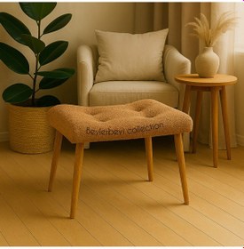 Resim Makyaj Masası Pufu, Kahverengi Peluş Kumaş, Ayak Uzatmalık Puf, Dekoratif Puf Kahverengi 