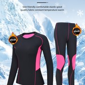 Resim Kadınlar için 2'li Kış Spor Giyim Pantolonu Dış Mekan Sporları Binicilik Rahat Sıcak Kompresyon İç Çamaşırı Tayt Seti 