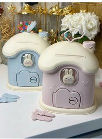 Resim Omniax Anahtarlı Sevimli Tavşan Figürlü Pembe Kumbara - Çocuk Odası Dekoru Kumbara 