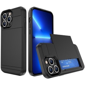 Resim Iphone Uyumlu 14 Pro Max6,7 İnç Anti-damla Telefon Kılıfı Kayar Kapaklı Tasarım Kart Tutucu Pc + Tpu Hibrit Telefon Kabuğu 