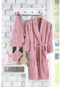 Resim Güvenal Rüya 2 Parça Nakışlı Bornoz Bornoz Takımı Çeyiz Seti 2 Pembe 