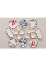 Resim Kevin Seramik Hand Made 14 Parça 6 Kişilik Mercan Kahvaltı Takımı Beyaz - Kırmızı 