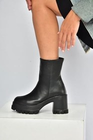Resim fox SHOES V965065809 Siyah Kalın Topuklu Kadın Bot, Siyah-Suni Deri, 39 