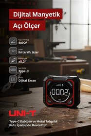 Resim Badem10 Dijital Manyetik Açı Ölçer Alüminyum Gövdeli Lazerli Type-C Şarj Girişli Yüksek Hassasiyetli 