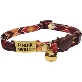 Resim Ayz Markalama Güvenlik Kilitli İsimli Kedi Tasması Kahverengi 