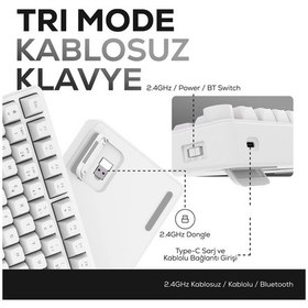 Resim Hk255 Membrane Lcd Rgb Kablosuz/bluetooth Beyaz %75 Türkçe Gaming Oyuncu Klavye 