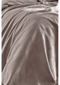 Resim Tek Kişilik %100 Pamuk Pike Örtü 160x230 Cm Karo Desenli Camel Weave Serisi Camel 