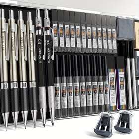 Resim STAGEEK 1 Set Sanat Mekanik Kalem Seti, Taslak Kalem 5 Boyut - 0.3, 0.5, 0.7, 0.9MM ve 2 adet 2.0MM Mekanik Çizim Kalemleri 492 adet Kurşun (6B 4B 2B HB 2H 4H Renk) için Sanatçı Çizim Çizim, Plastik Kılıf, Sanat Malzemeleri | Profesyonel Kalem Seti | Dayanıklı Plastik Kılıf, Kalem Düzenleyici 