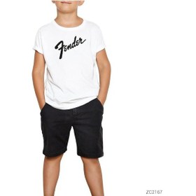 Resim Fender Logo 3 Beyaz Çocuk Tişört Beyaz 