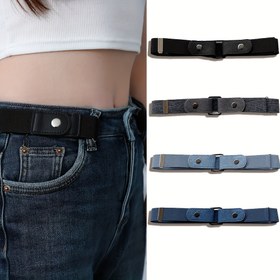 Resim 4 Adet Vintage Tarzı Görünmez Elastik Kemerler - Dikişsiz, Esnek Kemerler Günlük ve Resmi Giysiler İçin, Siyah & Mavi, Ayarlanabilir Metal Toka, Sadece Elde Yıkama, Bel Kemeri 
