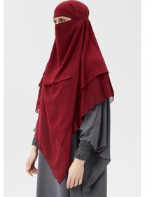 Resim Altobeh Hazır Pratik Şifon Üç Katlı Peçeli Üçgen Hac Umre Şalı Sufle Hijab Nikap Bordo 