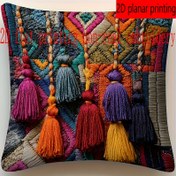 Resim 1 adet Canlı Retro Plaid Püskül Nakışlı Tek Taraflı Baskılı Atma Yastık Kılıfı - Renkli Polyester Yastık Kılıfı Ev Dekoru için, Noel, Yeni Yıl ve Sevgililer Günü için Mükemmel (İçerik Yok), Dekoratif Yastıklar, Noel için En İyi 