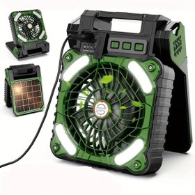 Resim Duego Solar Mini Fan Soğutucu Vantilatör Katlanabilir Şarj Edilebilir Ledli Powerbank Güneş Enerji 