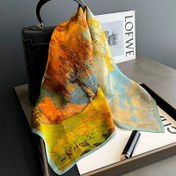 Resim 1 adet Şık Sonbahar Manzaralı Kare Şal, Yumuşak Polyester, 90 gram/m², Elde Yıkanabilir, Akşam Randevuları ve Günlük Çıkışlar için İdeal, Sonbahar Modası Aksesuarı | Canlı Baskı Tasarımı | Dayanıklı Kumaş, Sonbahar Şalı 