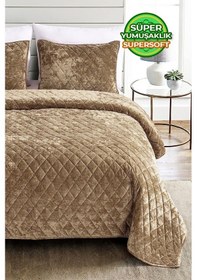 Resim Evlen Home Kapitone Kadife Yatak Örtüsü Seti Tek Kişilik Supersoft Yumuşak Elyaf Dolgulu 2 Parça 