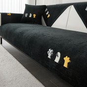 Resim 1 Adet Siyah & Altın Renkli Pati Desenli Koltuk Kılıfı Koruyucu - Chenille Benzeri Evcil Hayvan Geçirmez Koltuk Yatak Koruyucu Ped, Makinede Yıkanabilir Yumuşak Kılıf, 1/2/3/4 Kişilik & Köşe Koltuklar İçin (Sırtlık/Kolçak Ayrı Satılır) 