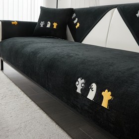 Resim 1 Adet Siyah & Altın Renkli Pati Desenli Koltuk Kılıfı Koruyucu - Chenille Benzeri Evcil Hayvan Geçirmez Koltuk Yatak Koruyucu Ped, Makinede Yıkanabilir Yumuşak Kılıf, 1/2/3/4 Kişilik & Köşe Koltuklar İçin (Sırtlık/Kolçak Ayrı Satılır) 