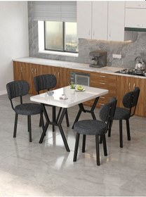 Resim Azra 70x110cm Beyaz Mutfak Masası, Mutfak Masası Takımı, Yemek Masası, 4 Antrasit Sandalye Antrasit 