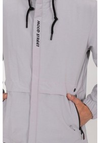 Resim Oksit Mood Street Baskılı Su İtici Slim Fit Erkek Yağmurluk Mont Açık Gri 