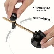 Resim 1 adet Ayarlanabilir Dairesel Cam Kesici Emme Kupası ile - Metal Manuel Pusula Tipi Cam Kesme Aracı, Hassas Tekerlekli Daire Kesici Ev ve Ticari Kullanım için - Şarj Edilmemiş Güç Modu - DIY Tutkunları ve Profesyoneller için - Ev İyileştirme Projeleri için İdeal Hediye 
