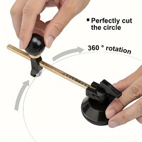 Resim 1 adet Ayarlanabilir Dairesel Cam Kesici Emme Kupası ile - Metal Manuel Pusula Tipi Cam Kesme Aracı, Hassas Tekerlekli Daire Kesici Ev ve Ticari Kullanım için - Şarj Edilmemiş Güç Modu - DIY Tutkunları ve Profesyoneller için - Ev İyileştirme Projeleri için İdeal Hediye 