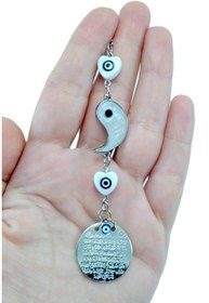 Resim biuti Yin Yang Nazar Araba Dikiz Ayna Süsü Metal Ayetel Kürsi, Lüks Yeni Araba Hediyesi 